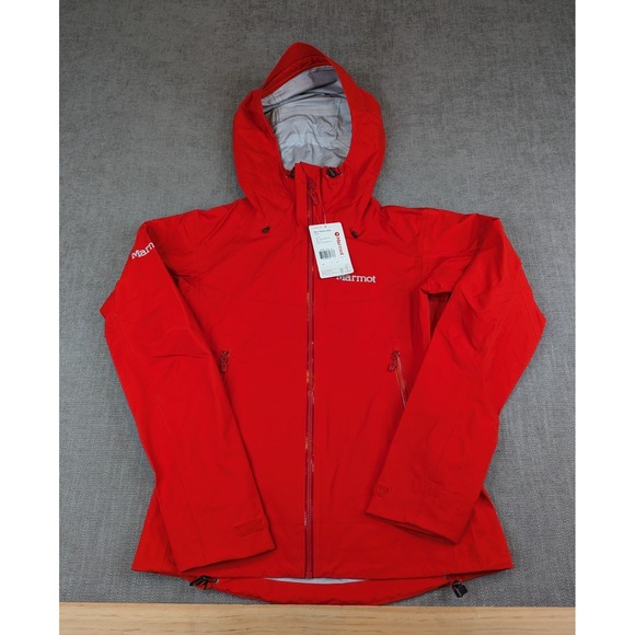 NWT Marmot Rain Jacket Womens XS Red Starfire Lightweight Zip Waterproof Hooded - Picture 2 of 9